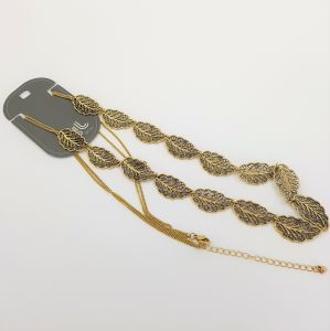 Zlatý dlouhý náhrdelník se starozlatými lístečky